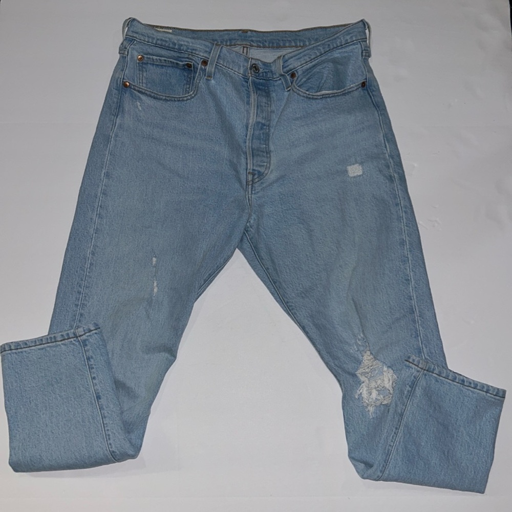 Levi's 501 Skinny high rise blue jeans ripped denim